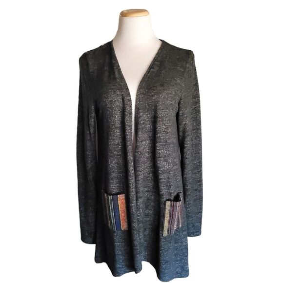 Skonhet Cardigan Sweater Gray Multicolored on Shoulders and Pockets womens XL - Picture 1 of 9
